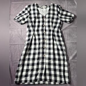 LOFT Womens Size 6 Black & White Gingham Plaid Button Down Dress Linen Rayon EUC